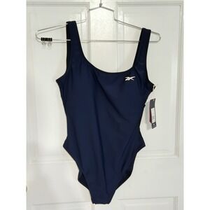 Reebok one piece swim suit low scoop back NWT Navy blue sz Large $62MSRP